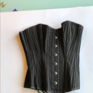 Black and white pinstripe lace up corset